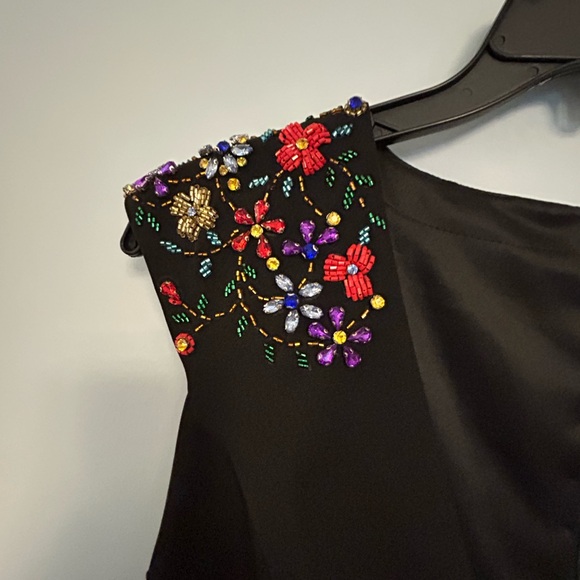 IEENA for Mac Duggar Black Beaded Cap Sleeve V Neck A Line Midi Gown - Picture 2 of 5